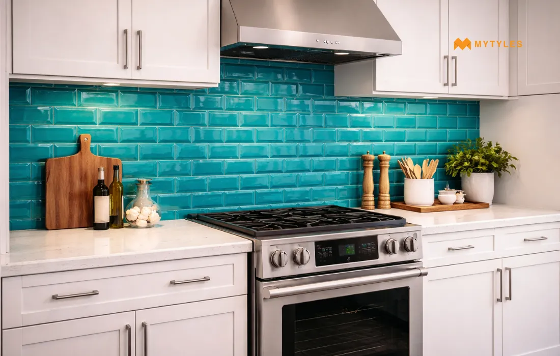 Blue Subway Tile in Kitchen